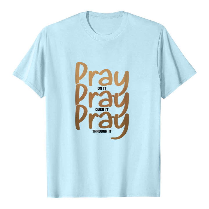 T-shirt classique Christianartworkshop à imprimé recto-verso « Priez dessus, par-dessus, à travers dessus » - Bleu - 2XL - image 3