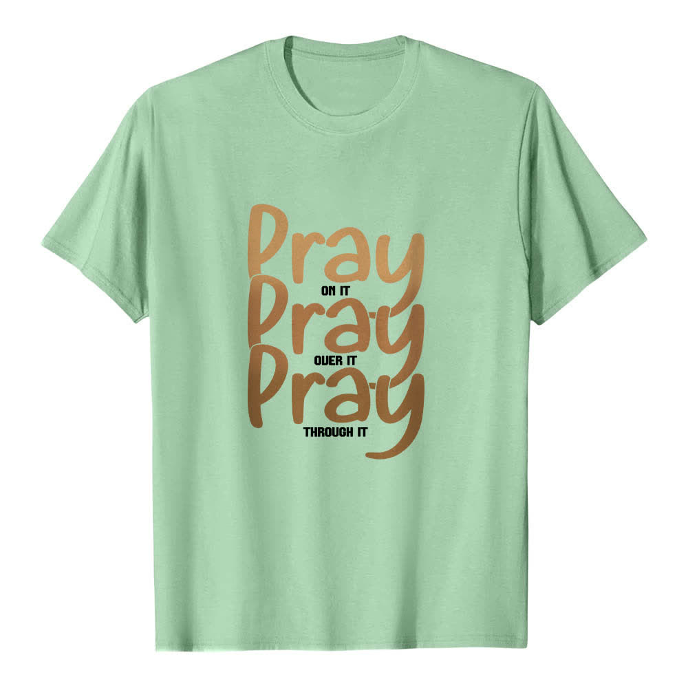 T-shirt classique Christianartworkshop à imprimé recto-verso « Priez dessus, par-dessus, à travers dessus » - Vert clair - 2XL - image 5