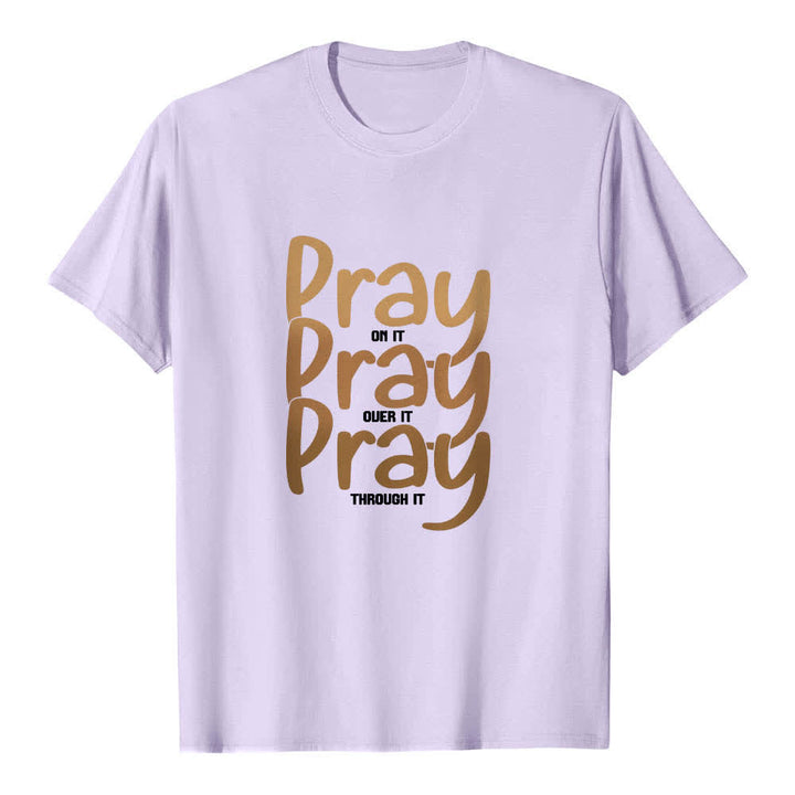 T-shirt classique Christianartworkshop à imprimé recto-verso « Priez dessus, par-dessus, à travers dessus » - Violet - 2XL - image 4