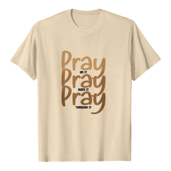 T-shirt classique Christianartworkshop à imprimé recto-verso « Priez dessus, par-dessus, à travers dessus » - Beige - 2XL - image 8