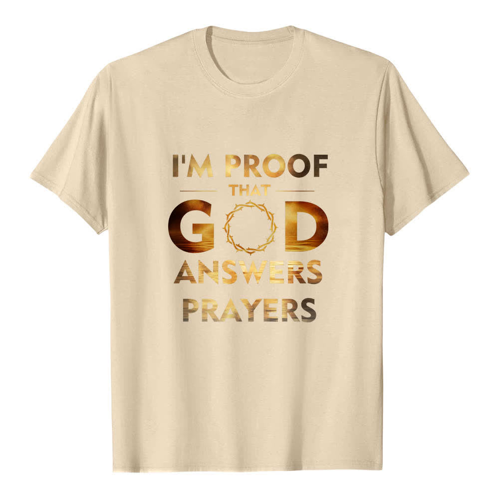 T-shirt classique Christianartworkshop imprimé recto-verso « Je suis la preuve que Dieu répond aux prières » - Beige - 2XL - image 0