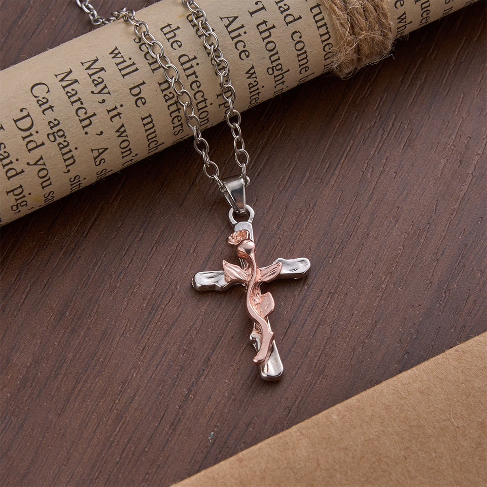 Christianartworkshop Collier pendentif croix en alliage avec motif de vigne rose - Or rose - image 4