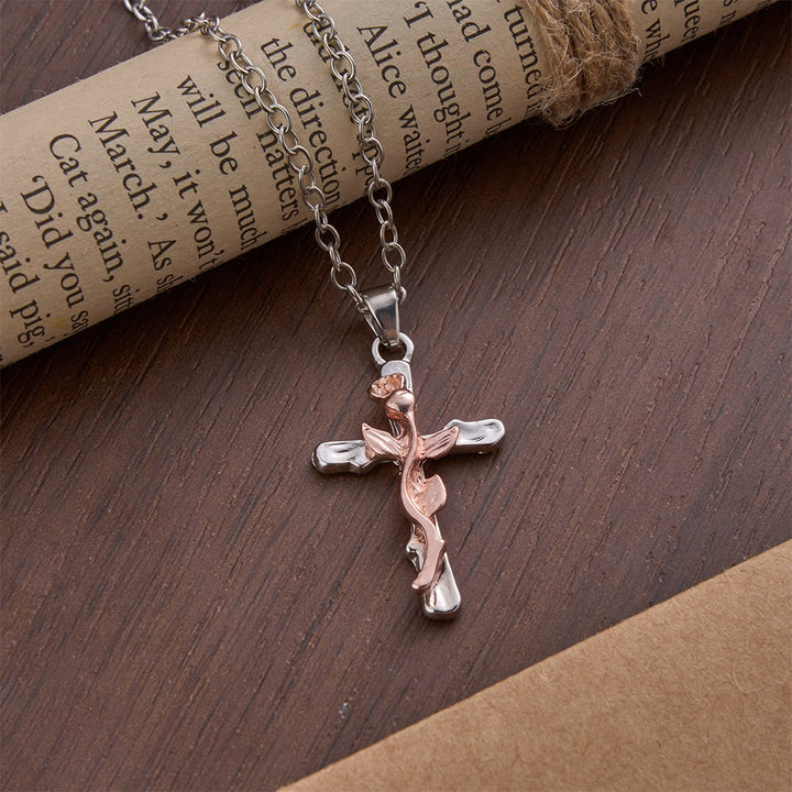 Christianartworkshop Collier pendentif croix en alliage avec motif de vigne rose - Or rose - image 4