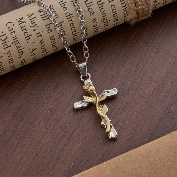 Christianartworkshop Collier pendentif croix en alliage avec motif de vigne rose - Doré - image 3