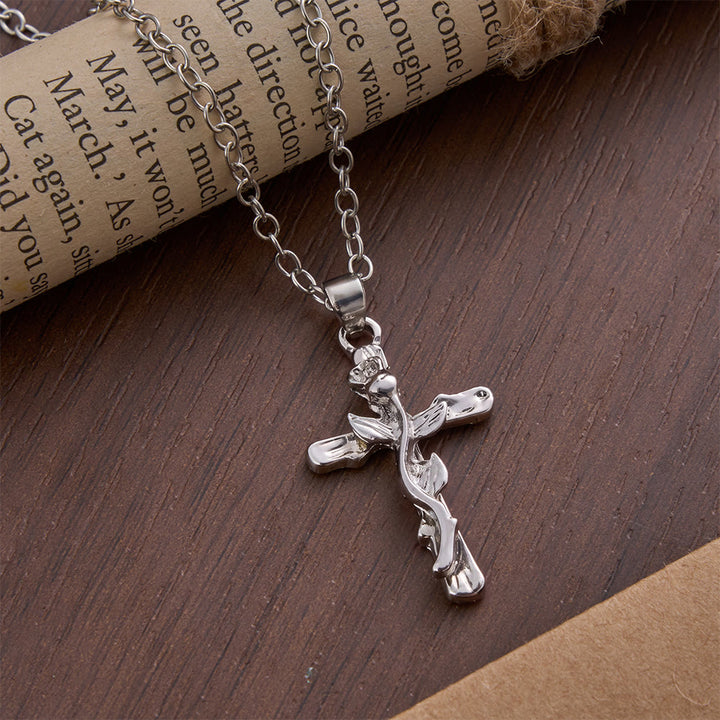 Christianartworkshop Collier pendentif croix en alliage avec motif de vigne rose - Argent - image 2
