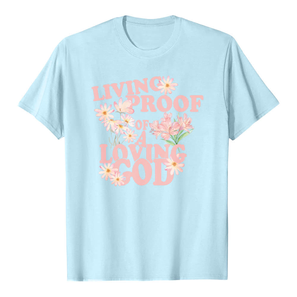 T-shirt classique Christianartworkshop à imprimé floral et lettres, double face, preuve vivante d'un Dieu aimant - Bleu - 2XL - image 5