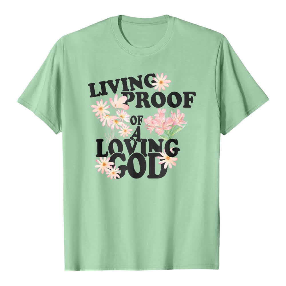 T-shirt classique Christianartworkshop à imprimé floral et lettres, double face, preuve vivante d'un Dieu aimant - Vert clair - 2XL - image 7