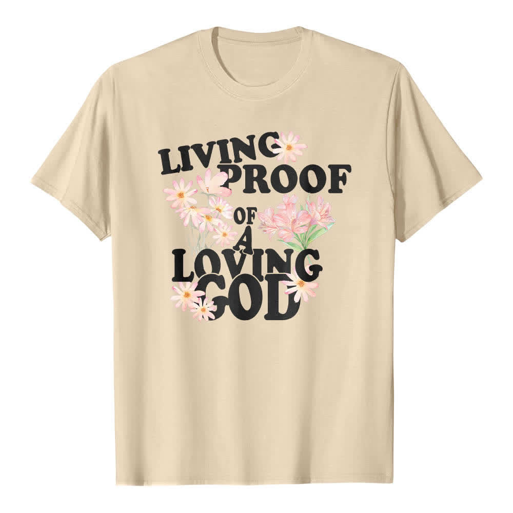 T-shirt classique Christianartworkshop à imprimé floral et lettres, double face, preuve vivante d'un Dieu aimant - Beige - 2XL - image 1