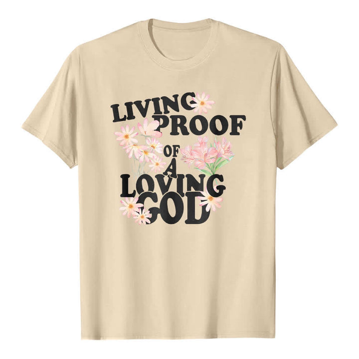 T-shirt classique Christianartworkshop à imprimé floral et lettres, double face, preuve vivante d'un Dieu aimant - Beige - 2XL - image 1