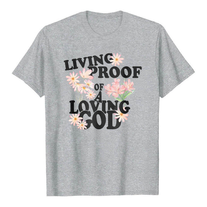 T-shirt classique Christianartworkshop à imprimé floral et lettres, double face, preuve vivante d'un Dieu aimant - Gris - 2XL - image 2