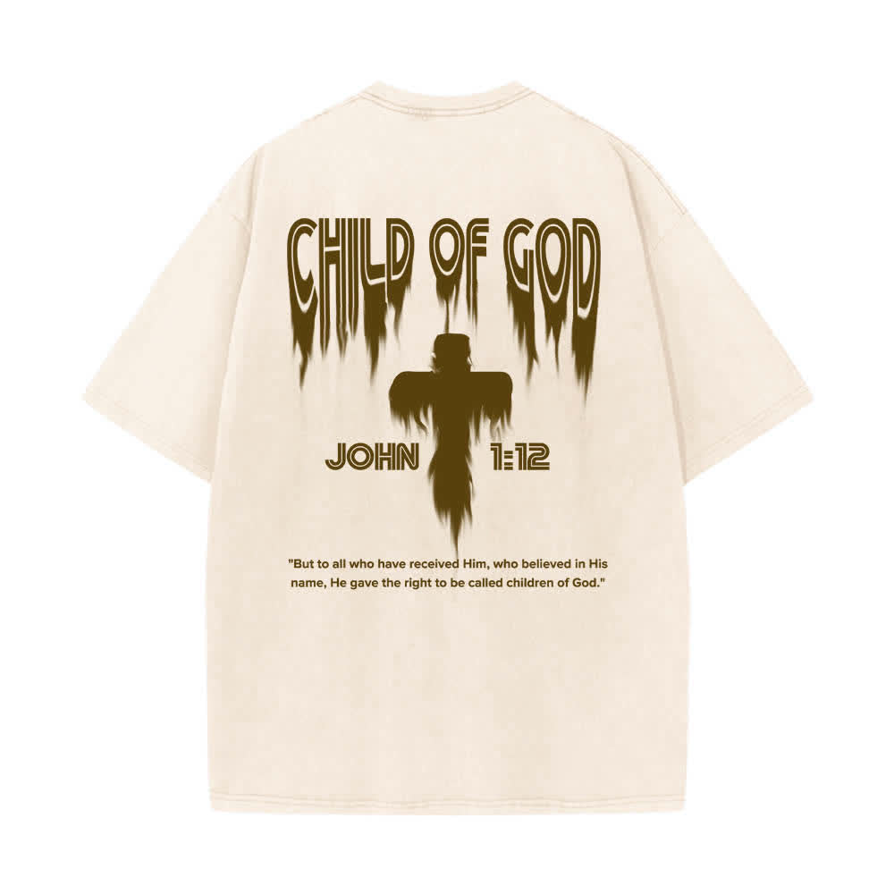 Christianartworkshop T-shirt délavé avec imprimé lettres vieillies « Enfant de Dieu Jean 1:12 » recto-verso - image 19