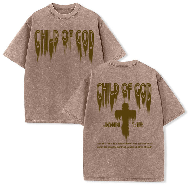 Christianartworkshop T-shirt délavé avec imprimé lettres vieillies « Enfant de Dieu Jean 1:12 » recto-verso - Brun - 5XL - image 6
