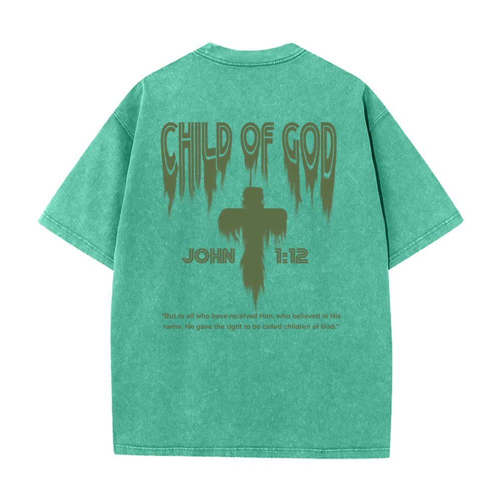 Christianartworkshop T-shirt délavé avec imprimé lettres vieillies « Enfant de Dieu Jean 1:12 » recto-verso - image 13