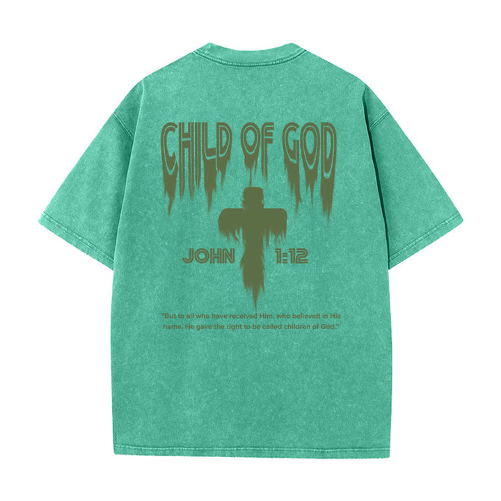 Christianartworkshop T-shirt délavé avec imprimé lettres vieillies « Enfant de Dieu Jean 1:12 » recto-verso - image 13