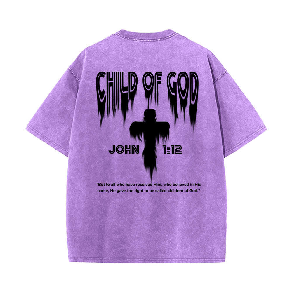 Christianartworkshop T-shirt délavé avec imprimé lettres vieillies « Enfant de Dieu Jean 1:12 » recto-verso - image 22