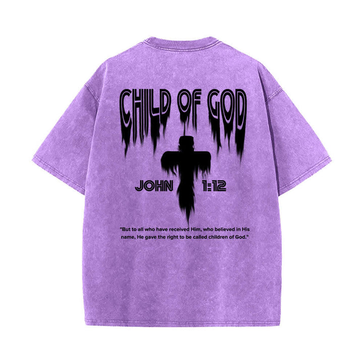 Christianartworkshop T-shirt délavé avec imprimé lettres vieillies « Enfant de Dieu Jean 1:12 » recto-verso - image 22