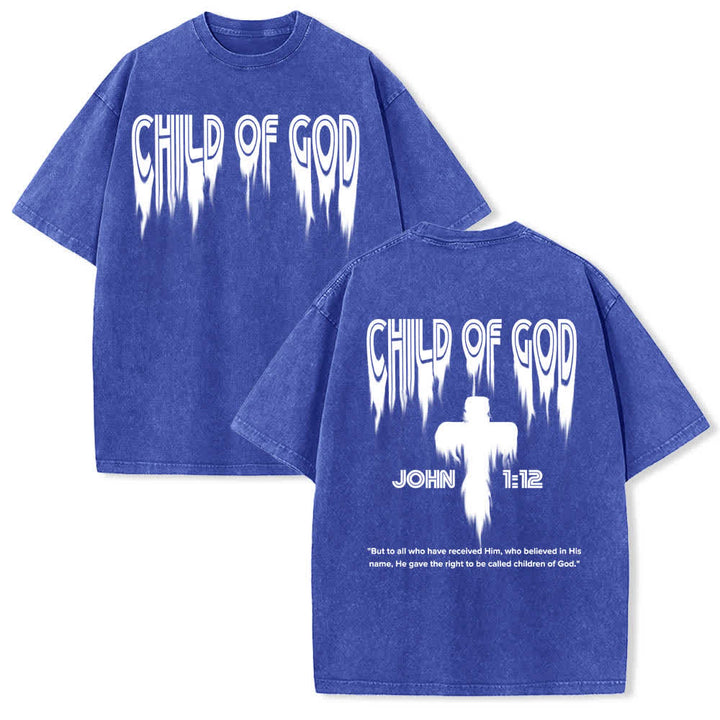 Christianartworkshop T-shirt délavé avec imprimé lettres vieillies « Enfant de Dieu Jean 1:12 » recto-verso - Bleu - 5XL - image 3