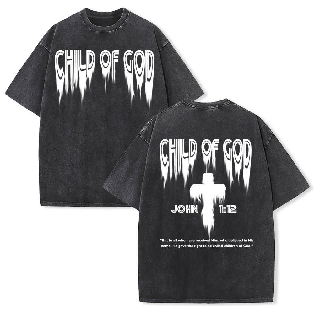 Christianartworkshop T-shirt délavé avec imprimé lettres vieillies « Enfant de Dieu Jean 1:12 » recto-verso - Noir - 5XL - image 15