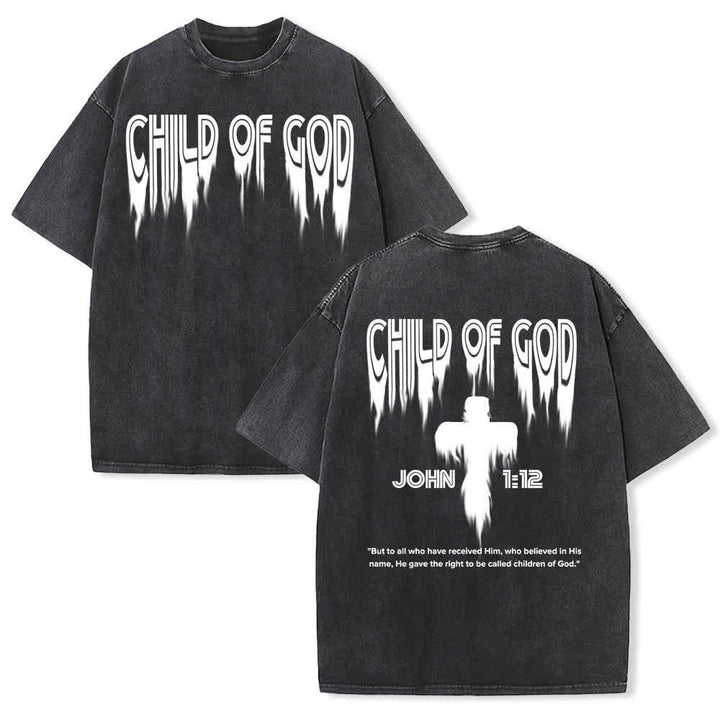 Christianartworkshop T-shirt délavé avec imprimé lettres vieillies « Enfant de Dieu Jean 1:12 » recto-verso - Noir - 5XL - image 15