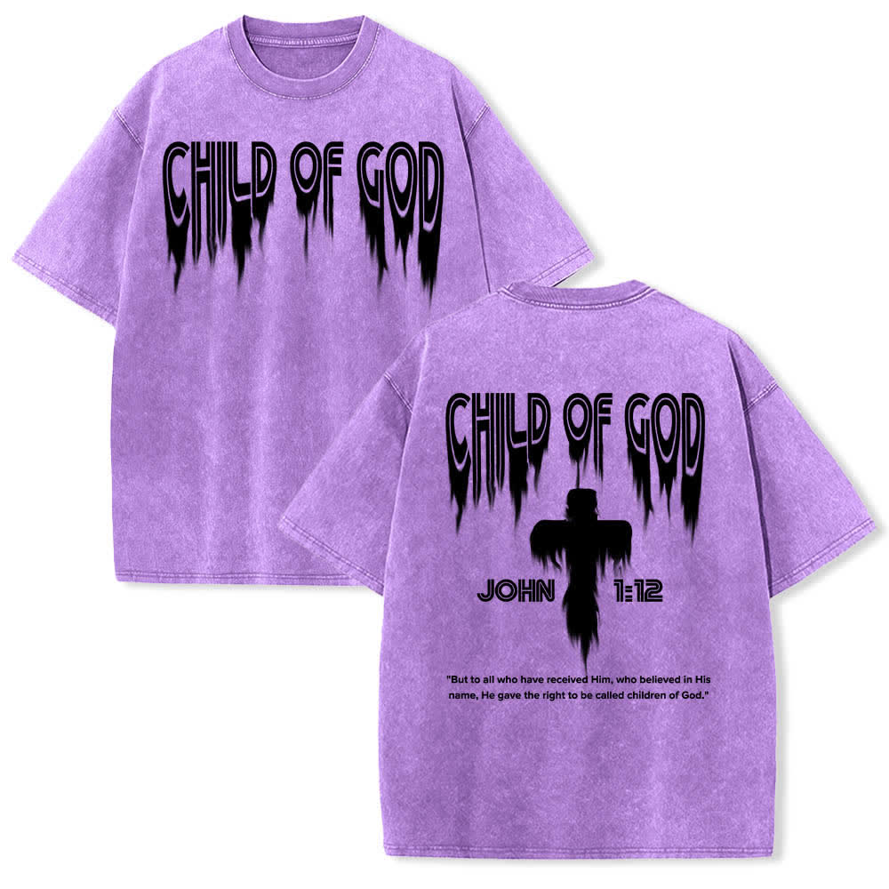 Christianartworkshop T-shirt délavé avec imprimé lettres vieillies « Enfant de Dieu Jean 1:12 » recto-verso - Violet - 5XL - image 21
