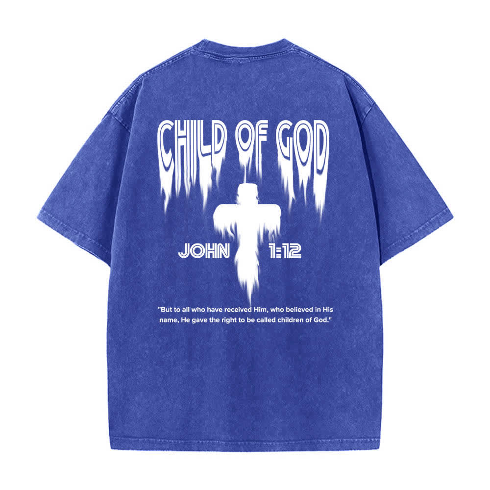 Christianartworkshop T-shirt délavé avec imprimé lettres vieillies « Enfant de Dieu Jean 1:12 » recto-verso - image 4