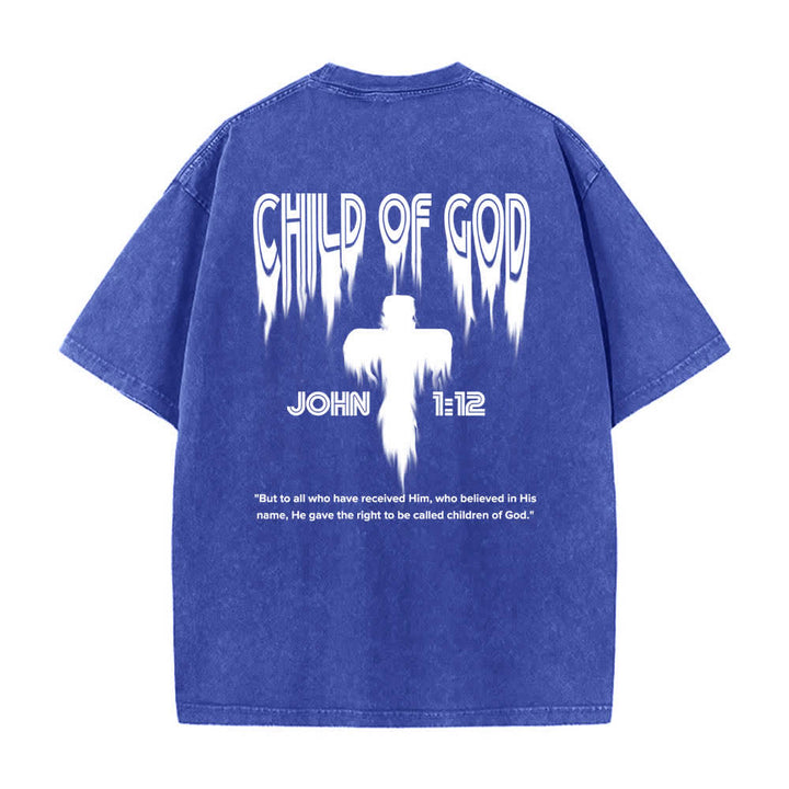 Christianartworkshop T-shirt délavé avec imprimé lettres vieillies « Enfant de Dieu Jean 1:12 » recto-verso - image 4
