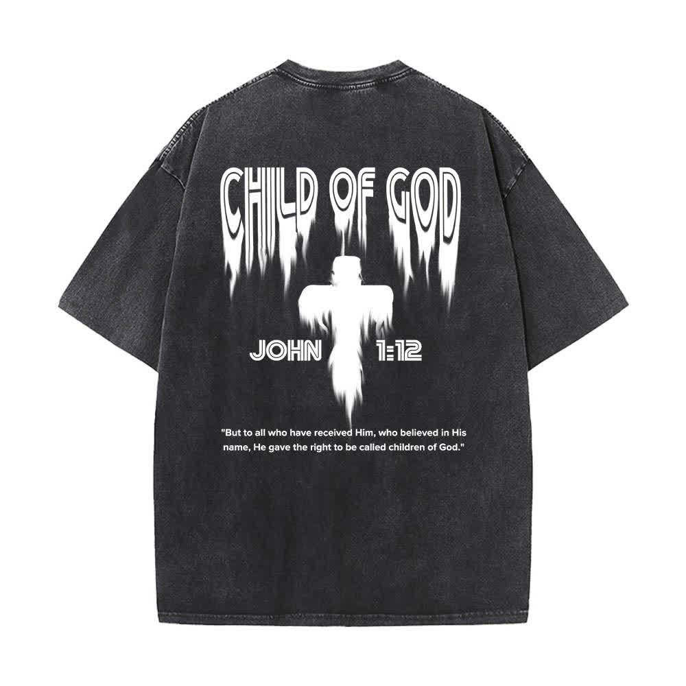 Christianartworkshop T-shirt délavé avec imprimé lettres vieillies « Enfant de Dieu Jean 1:12 » recto-verso - image 16