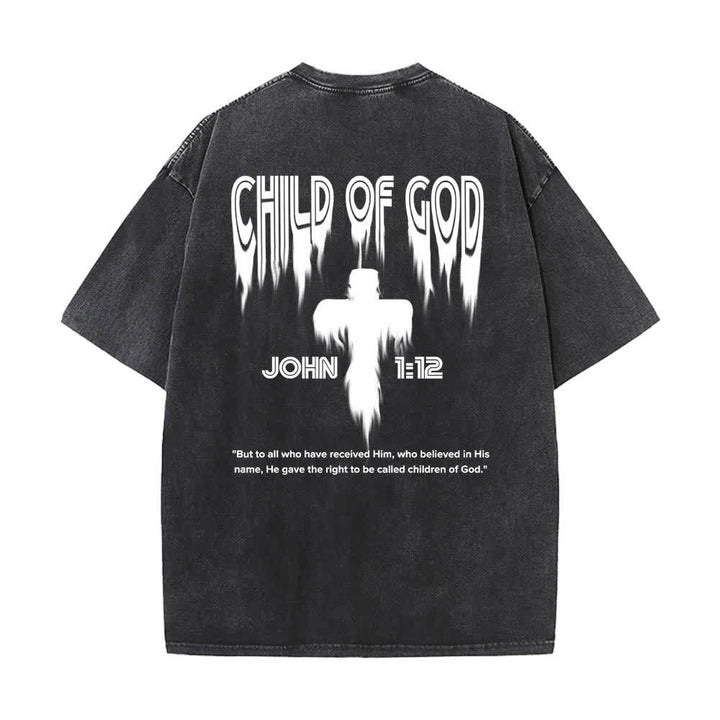 Christianartworkshop T-shirt délavé avec imprimé lettres vieillies « Enfant de Dieu Jean 1:12 » recto-verso - image 16