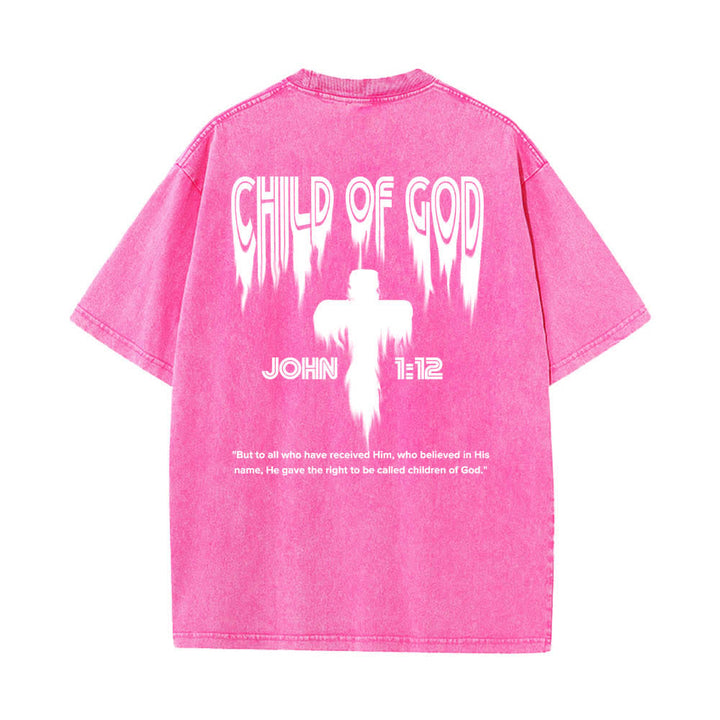 Christianartworkshop T-shirt délavé avec imprimé lettres vieillies « Enfant de Dieu Jean 1:12 » recto-verso - image 25