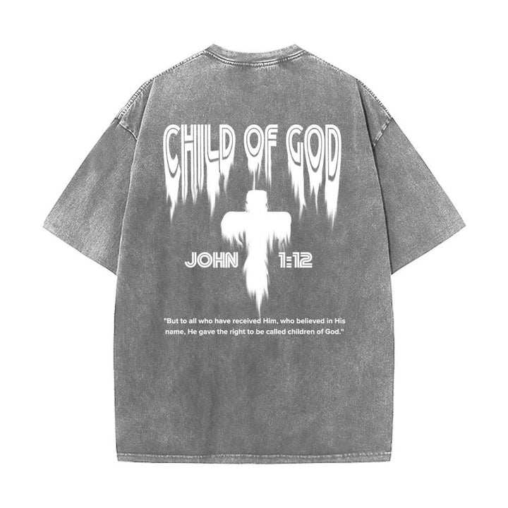 Christianartworkshop T-shirt délavé avec imprimé lettres vieillies « Enfant de Dieu Jean 1:12 » recto-verso - image 10