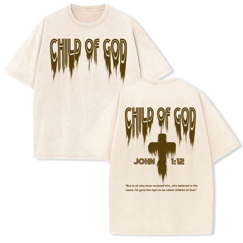 Christianartworkshop T-shirt délavé avec imprimé lettres vieillies « Enfant de Dieu Jean 1:12 » recto-verso - Beige - 5XL - image 18