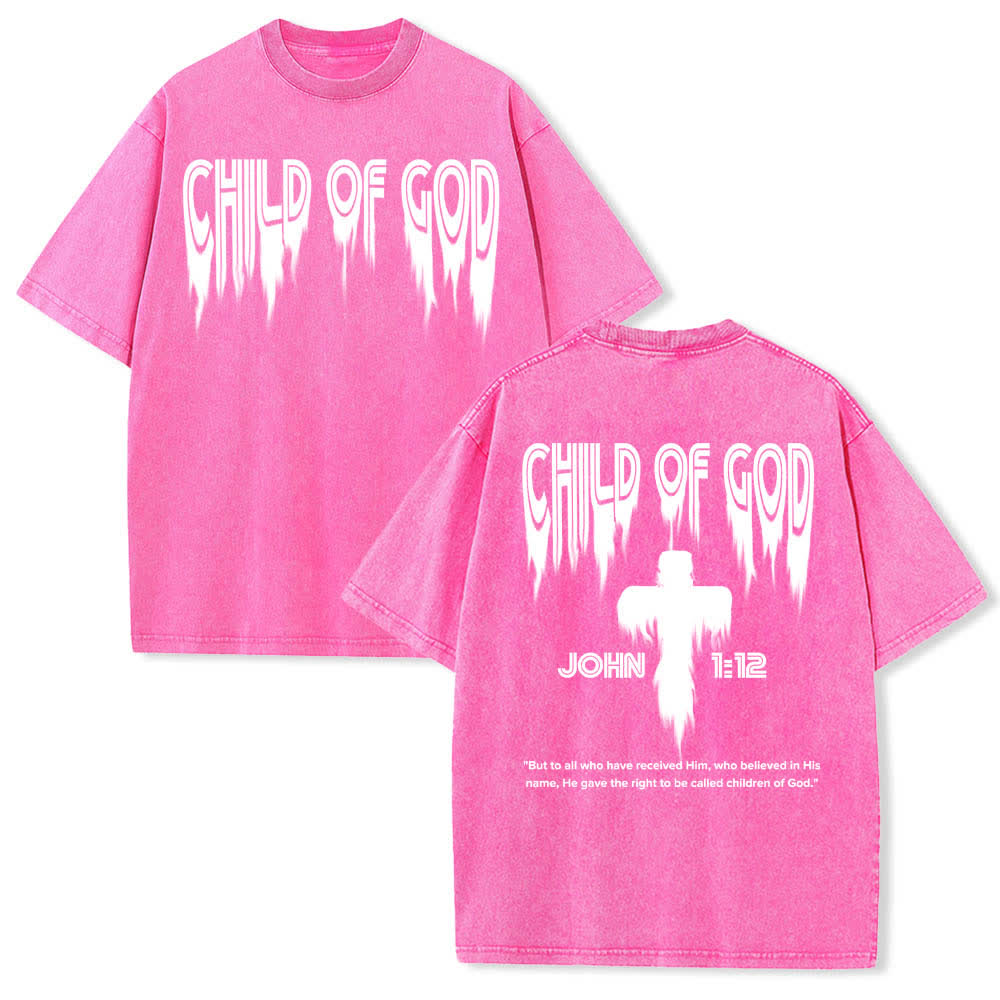 Christianartworkshop T-shirt délavé avec imprimé lettres vieillies « Enfant de Dieu Jean 1:12 » recto-verso - Rose - 5XL - image 24