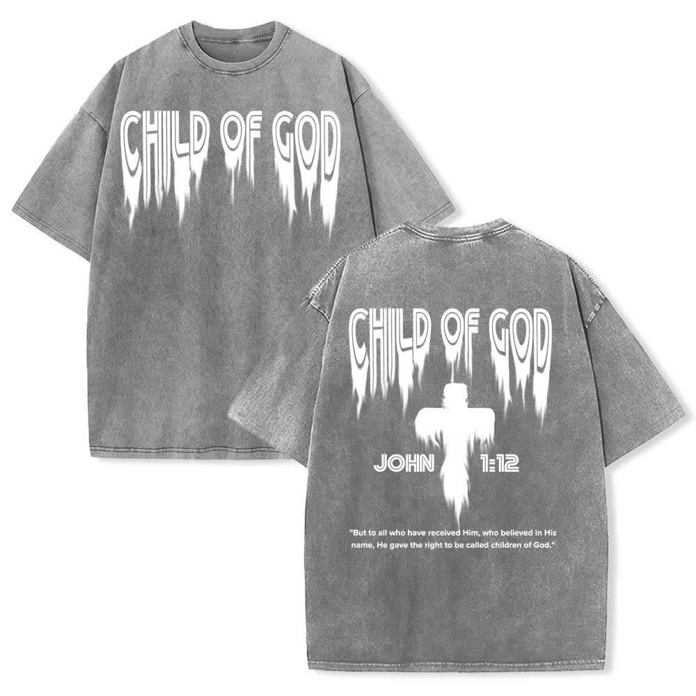 Christianartworkshop T-shirt délavé avec imprimé lettres vieillies « Enfant de Dieu Jean 1:12 » recto-verso - Gris - 5XL - image 9