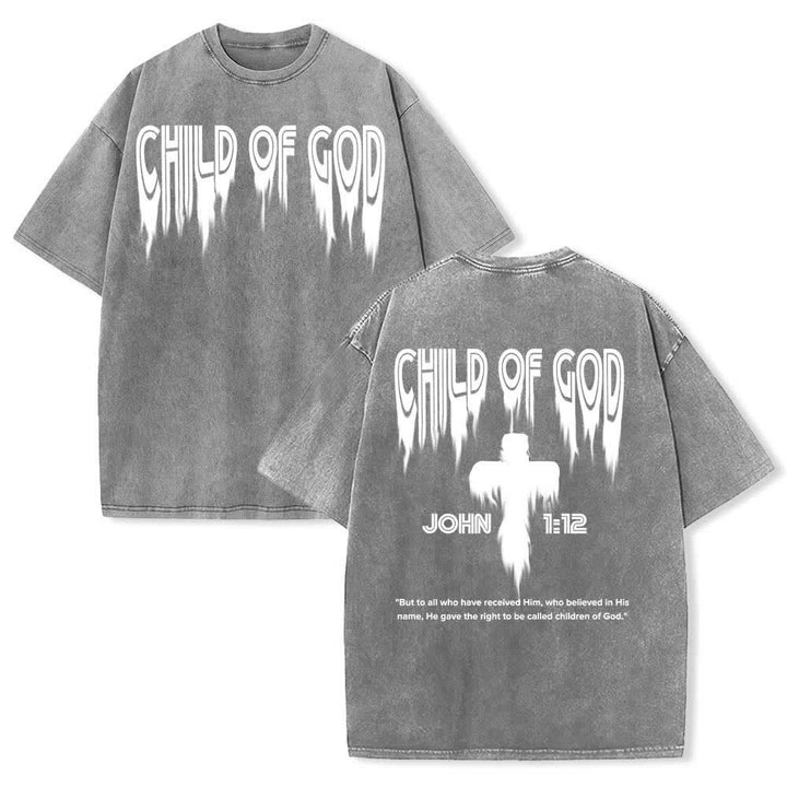 Christianartworkshop T-shirt délavé avec imprimé lettres vieillies « Enfant de Dieu Jean 1:12 » recto-verso - Gris - 5XL - image 9