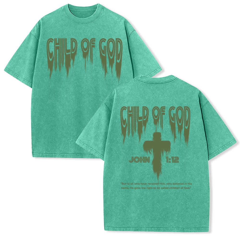 Christianartworkshop T-shirt délavé avec imprimé lettres vieillies « Enfant de Dieu Jean 1:12 » recto-verso - Vert - 5XL - image 12