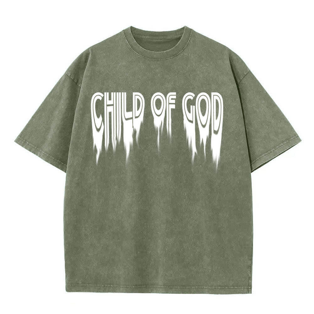 Christianartworkshop T-shirt délavé avec imprimé lettres vieillies « Enfant de Dieu Jean 1:12 » recto-verso - image 2
