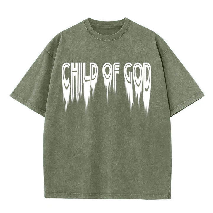 Christianartworkshop T-shirt délavé avec imprimé lettres vieillies « Enfant de Dieu Jean 1:12 » recto-verso - image 2