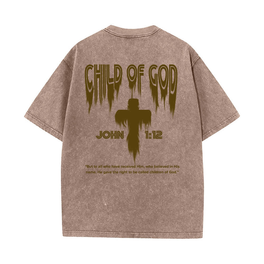 Christianartworkshop T-shirt délavé avec imprimé lettres vieillies « Enfant de Dieu Jean 1:12 » recto-verso - image 7