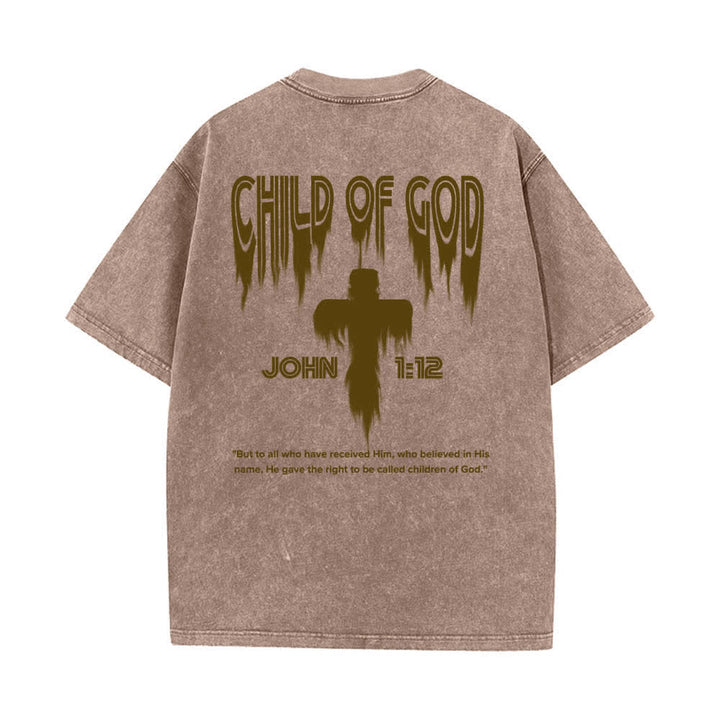 Christianartworkshop T-shirt délavé avec imprimé lettres vieillies « Enfant de Dieu Jean 1:12 » recto-verso - image 7