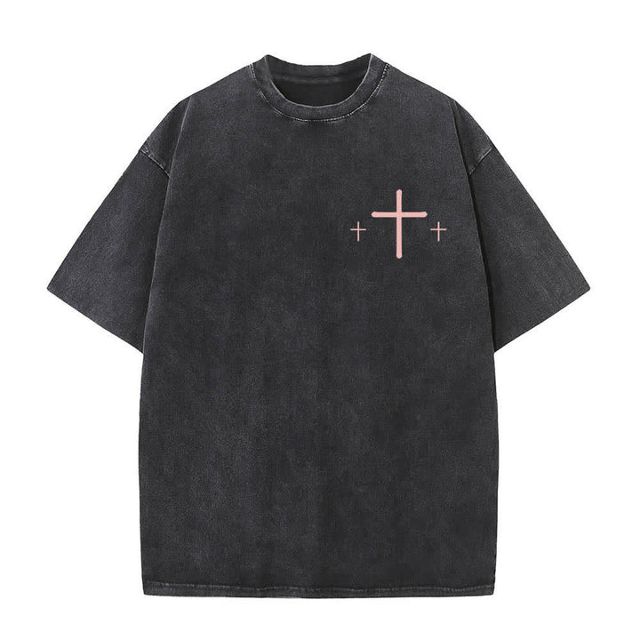 Christianartworkshop T-shirt délavé imprimé recto verso avec une croix et une lettre biblique signifiant « La foi plutôt que la peur » - image 20