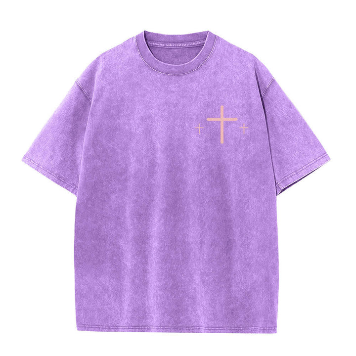 Christianartworkshop T-shirt délavé imprimé recto verso avec une croix et une lettre biblique signifiant « La foi plutôt que la peur » - image 26