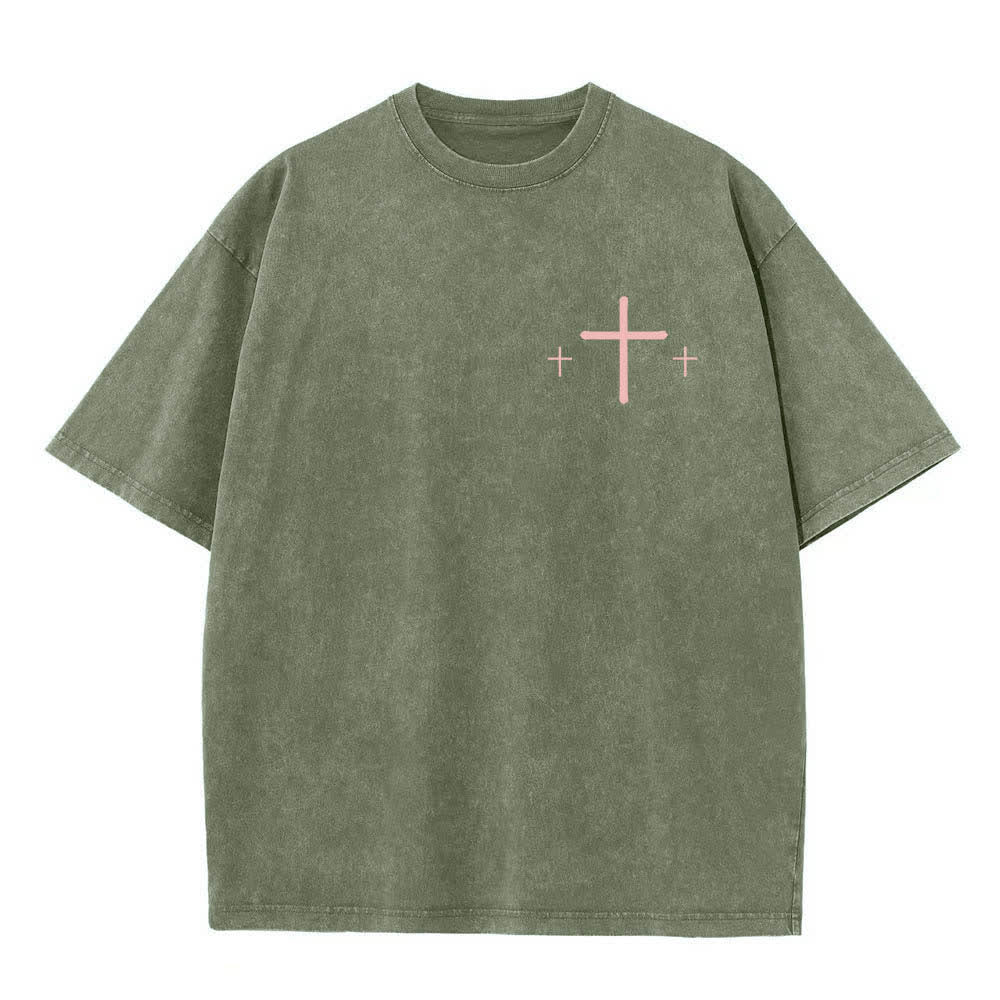 Christianartworkshop T-shirt délavé imprimé recto verso avec une croix et une lettre biblique signifiant « La foi plutôt que la peur » - image 5