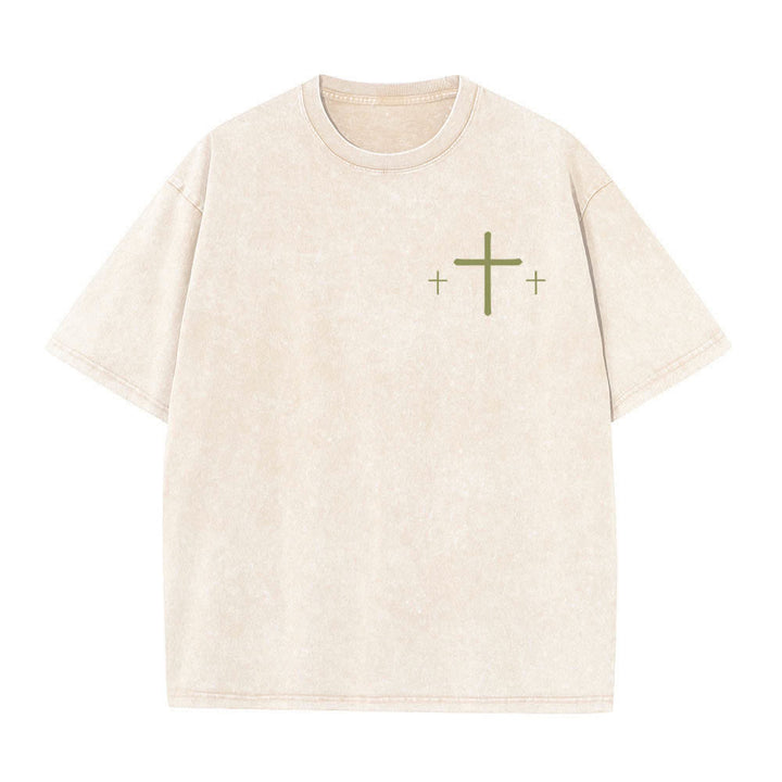 Christianartworkshop T-shirt délavé imprimé recto verso avec une croix et une lettre biblique signifiant « La foi plutôt que la peur » - image 23