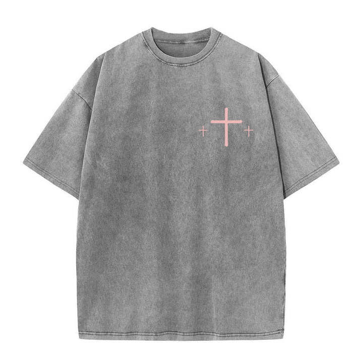 Christianartworkshop T-shirt délavé imprimé recto verso avec une croix et une lettre biblique signifiant « La foi plutôt que la peur » - image 14