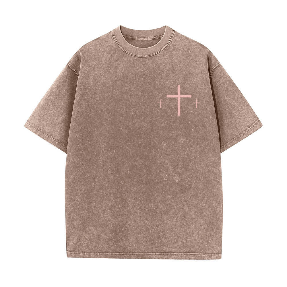Christianartworkshop T-shirt délavé imprimé recto verso avec une croix et une lettre biblique signifiant « La foi plutôt que la peur » - image 11