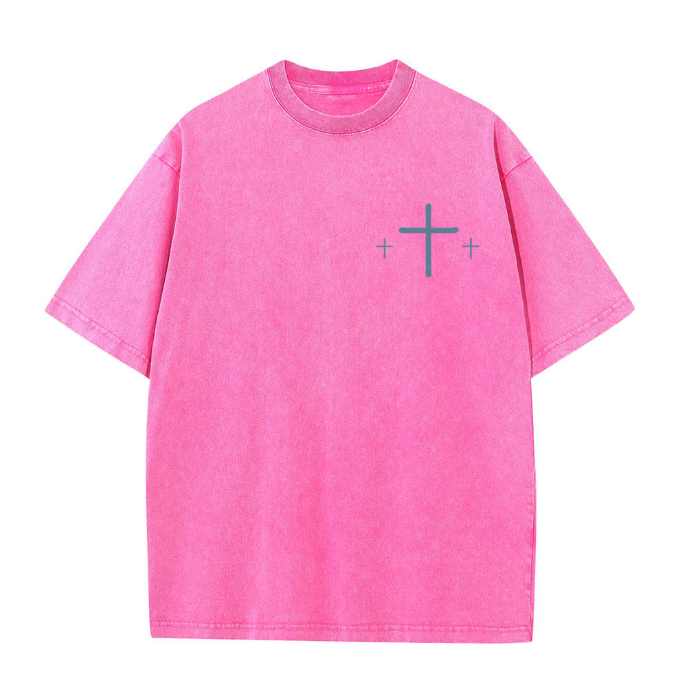 Christianartworkshop T-shirt délavé imprimé recto verso avec une croix et une lettre biblique signifiant « La foi plutôt que la peur » - image 2