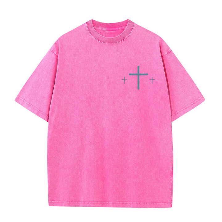 Christianartworkshop T-shirt délavé imprimé recto verso avec une croix et une lettre biblique signifiant « La foi plutôt que la peur » - image 2
