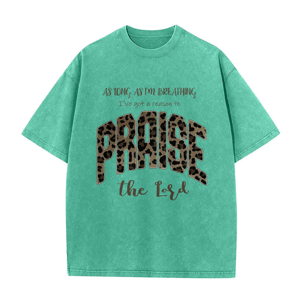 T-shirt délavé Christianartworkshop à imprimé léopard double face « Louez le Seigneur » - Vert - 5XL - image 6