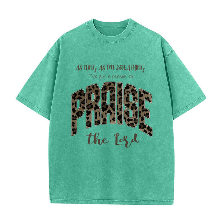 T-shirt délavé Christianartworkshop à imprimé léopard double face « Louez le Seigneur » - Vert - 5XL - image 6