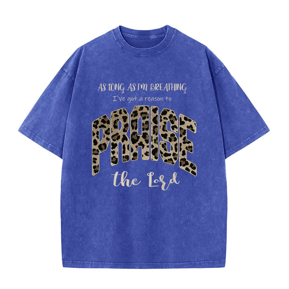 T-shirt délavé Christianartworkshop à imprimé léopard double face « Louez le Seigneur » - Bleu - 5XL - image 3